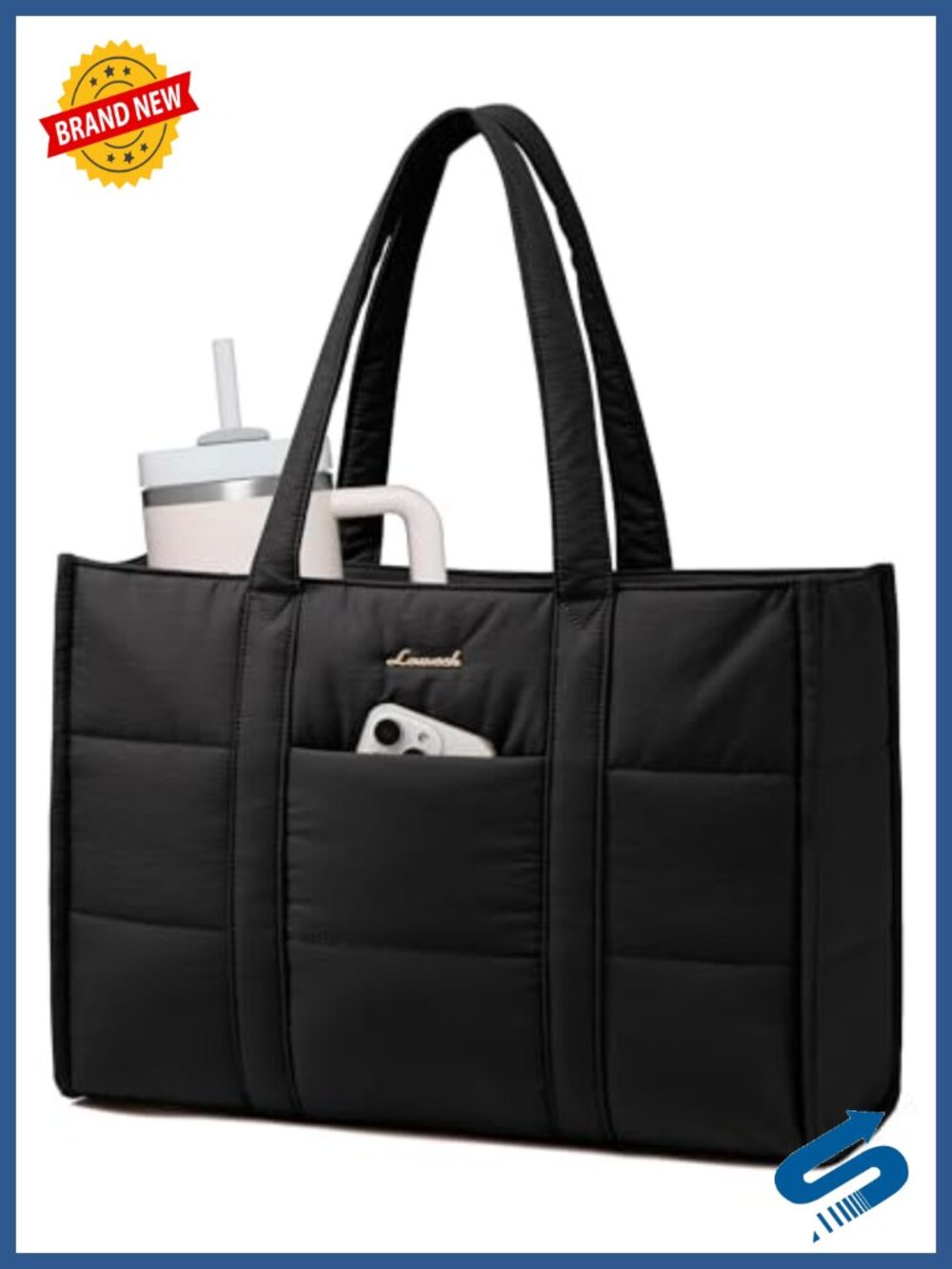 Quilted Puffer Laptop Tote Bag 15.6 inch Lightweight Shoulder Bag